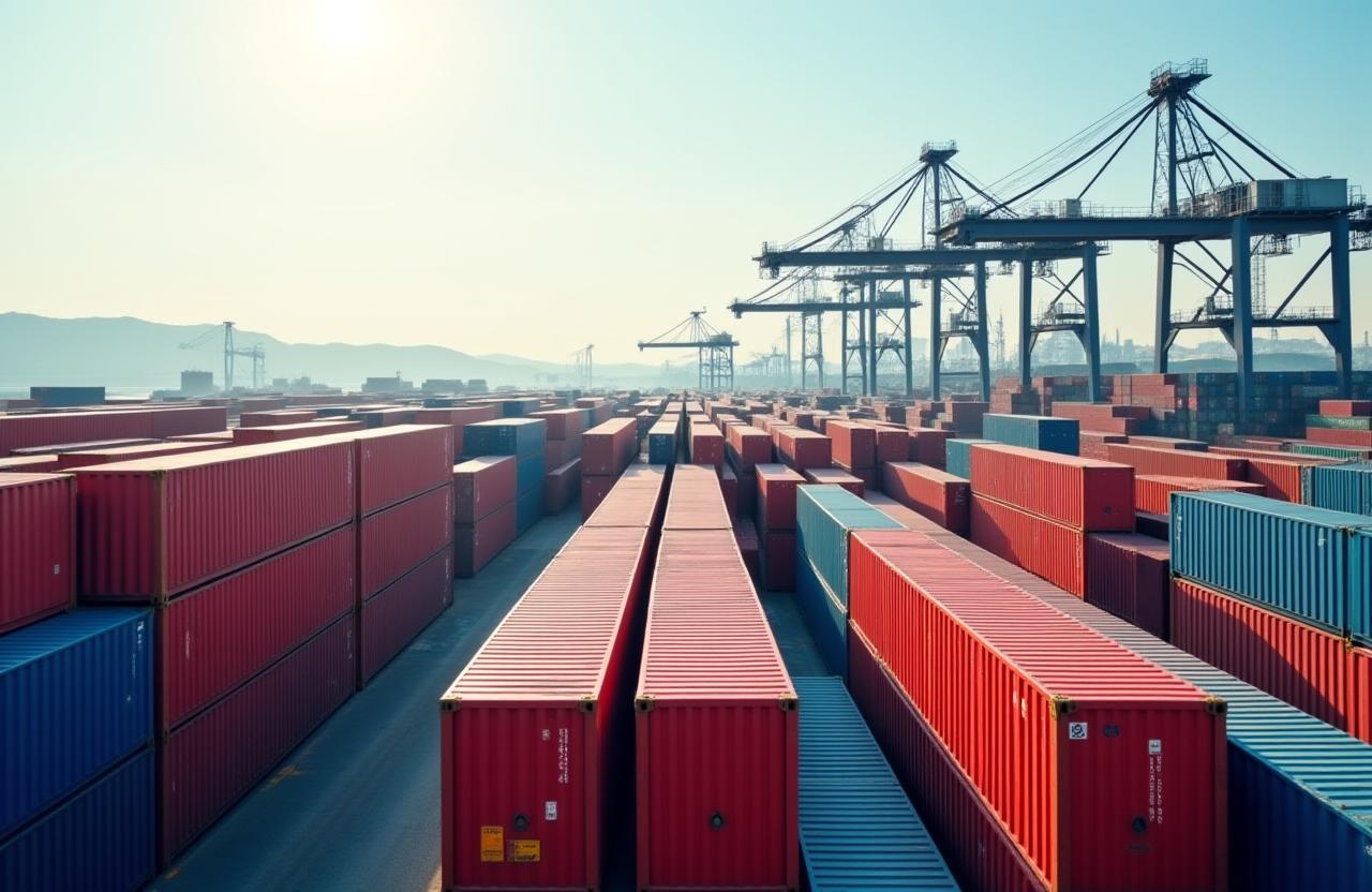 International shipping containers for textile import and export at commercial port