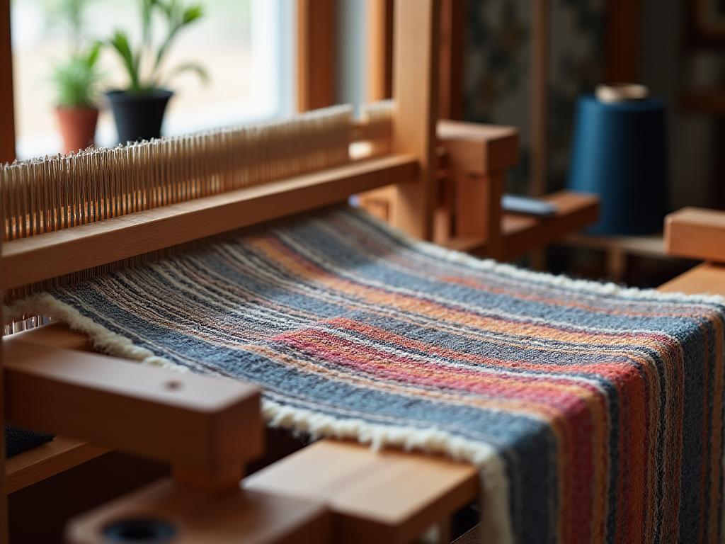 Professional textile weaving loom showcasing craftsmanship